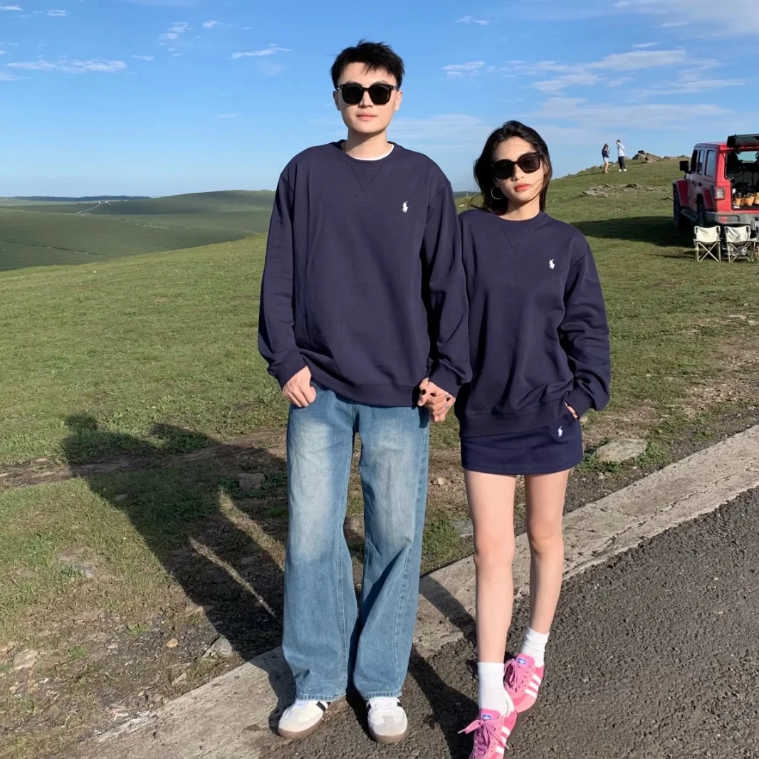RL欧美拉夫经典圆领长袖卫衣简约高级情侣同款透气百搭老钱风刺绣