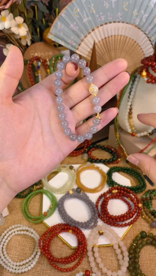 【闪购商品】和田玉手串18K金镶嵌烟紫