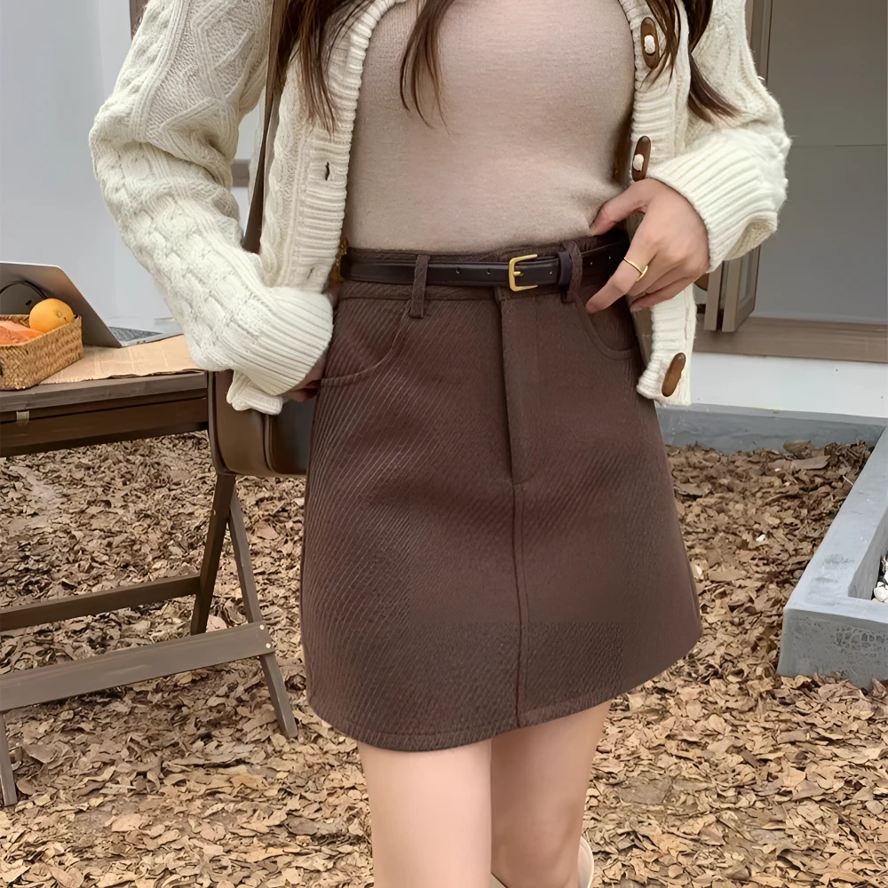 毛呢半身裙女冬新款百搭高腰显瘦a字包臀裙复古辣妹加厚短裙子ins