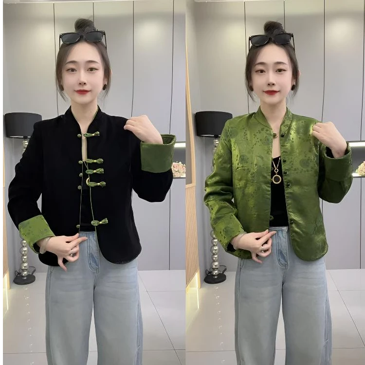 洋➕307秋季新款新中式国风立领短款(两面穿)时尚洋气女外套