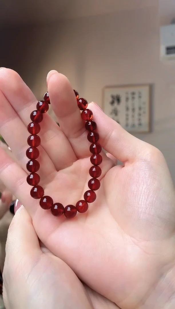 裸石琥珀未镶嵌7+血珀圆珠手串