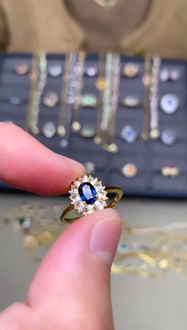 戒指蓝宝石银S925镶嵌戒指