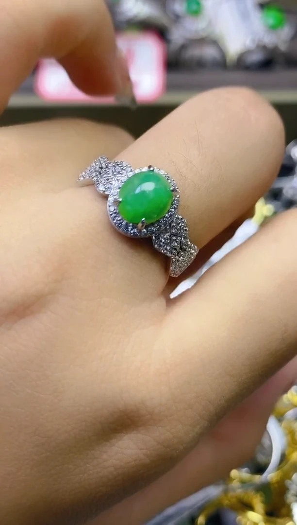 翡翠戒指银S925镶嵌百内无证书