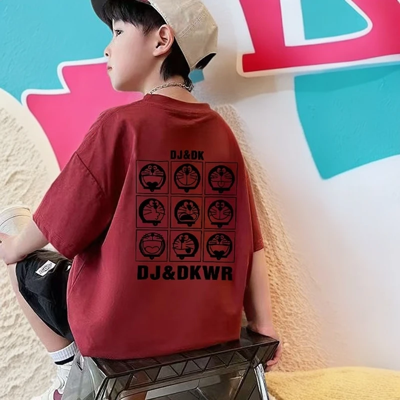 嘻哈潮酷短袖男童万针刺绣潮流印花T恤中大童2025新款宽松ol韩版