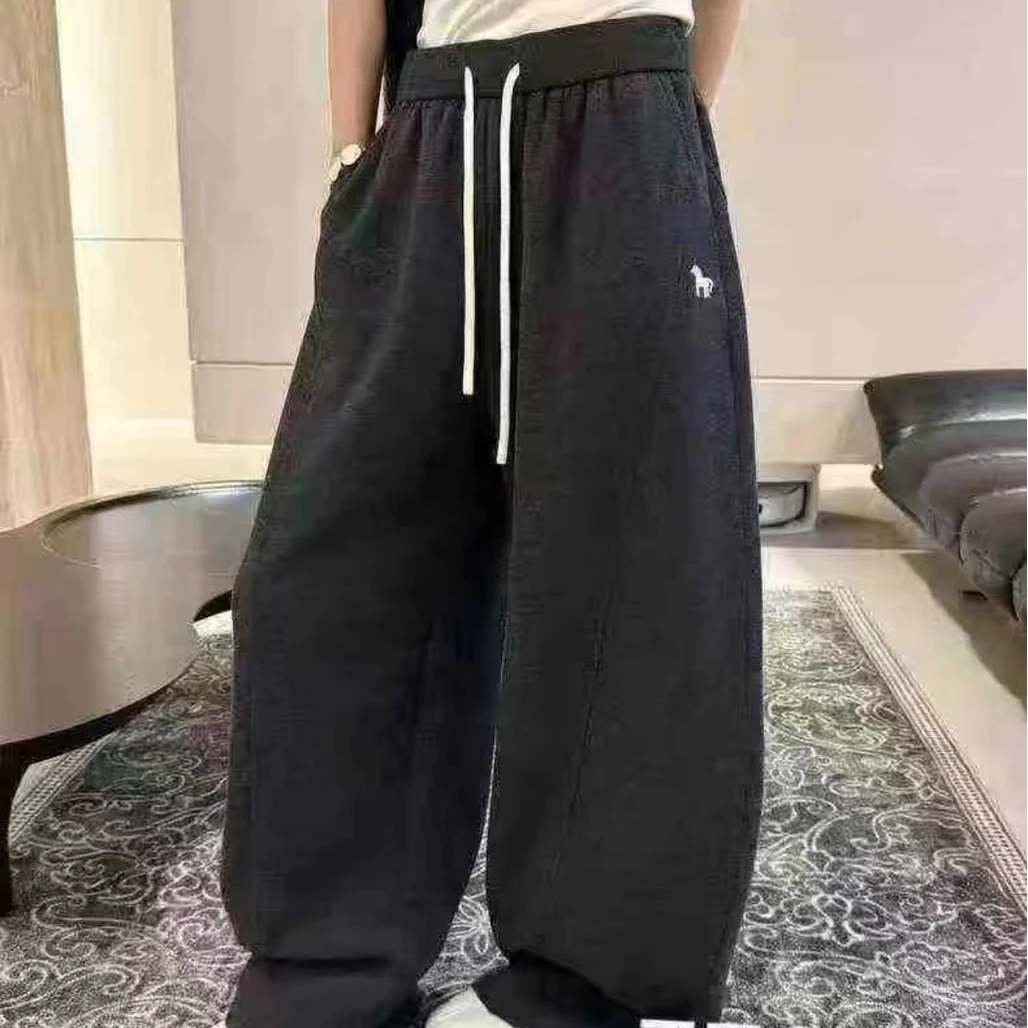 1743直筒高腰深灰色阔腿卫裤显高运动休闲裤（裤长101）