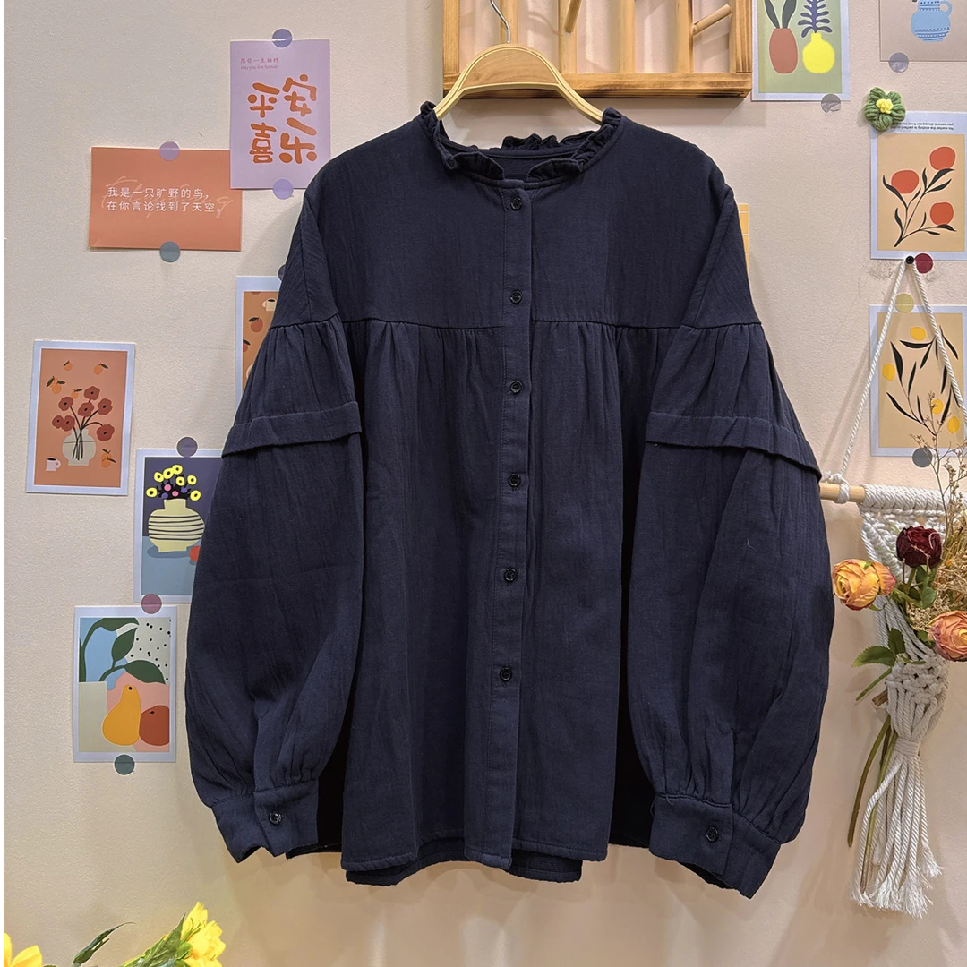 《米粒》82657春森系小清新花边领宽松百搭灯笼花边袖衬衫