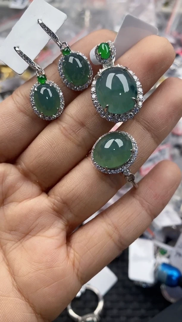 银S925镶嵌戒指翡翠555----1