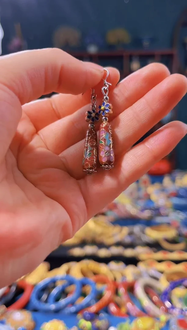 【闪购商品】非遗绝技 景泰蓝水滴耳环 砖红