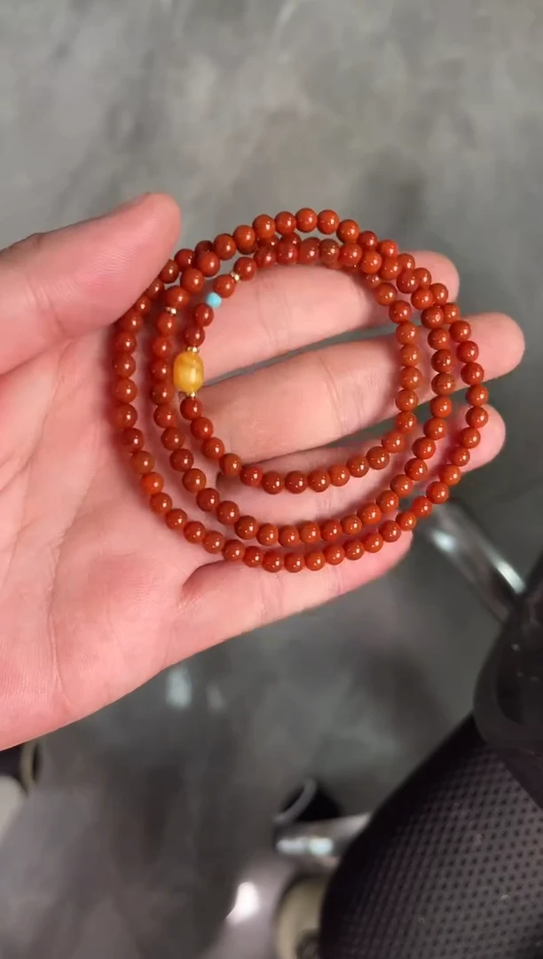 手串未镶嵌南红玛瑙南红三圈蜜蜡手串QF-C76（多样性发一）