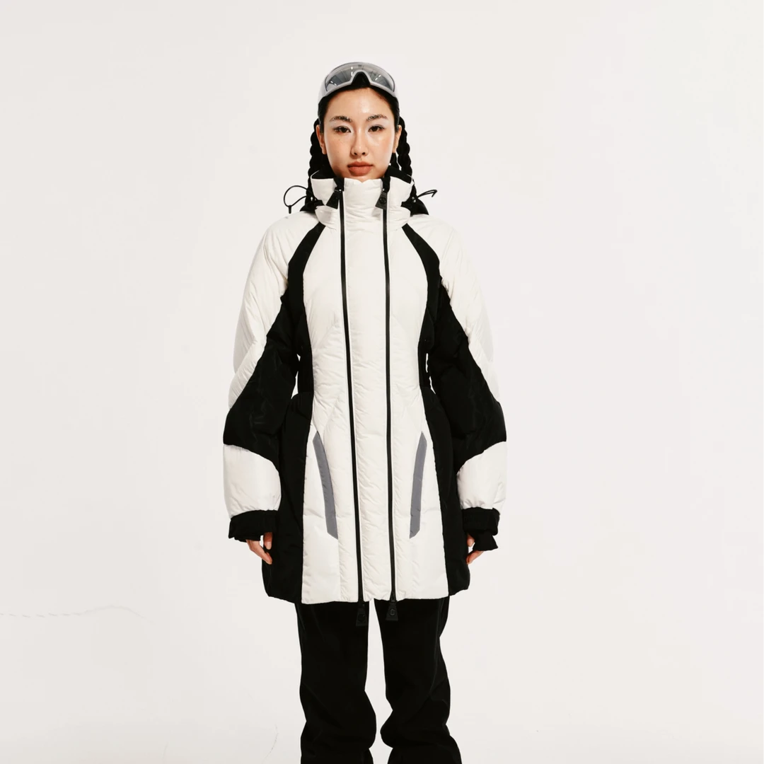 FENGGY葛凤｜时尚女装黑白拼接款中长款收腰款甲鸟绒服时尚通勤