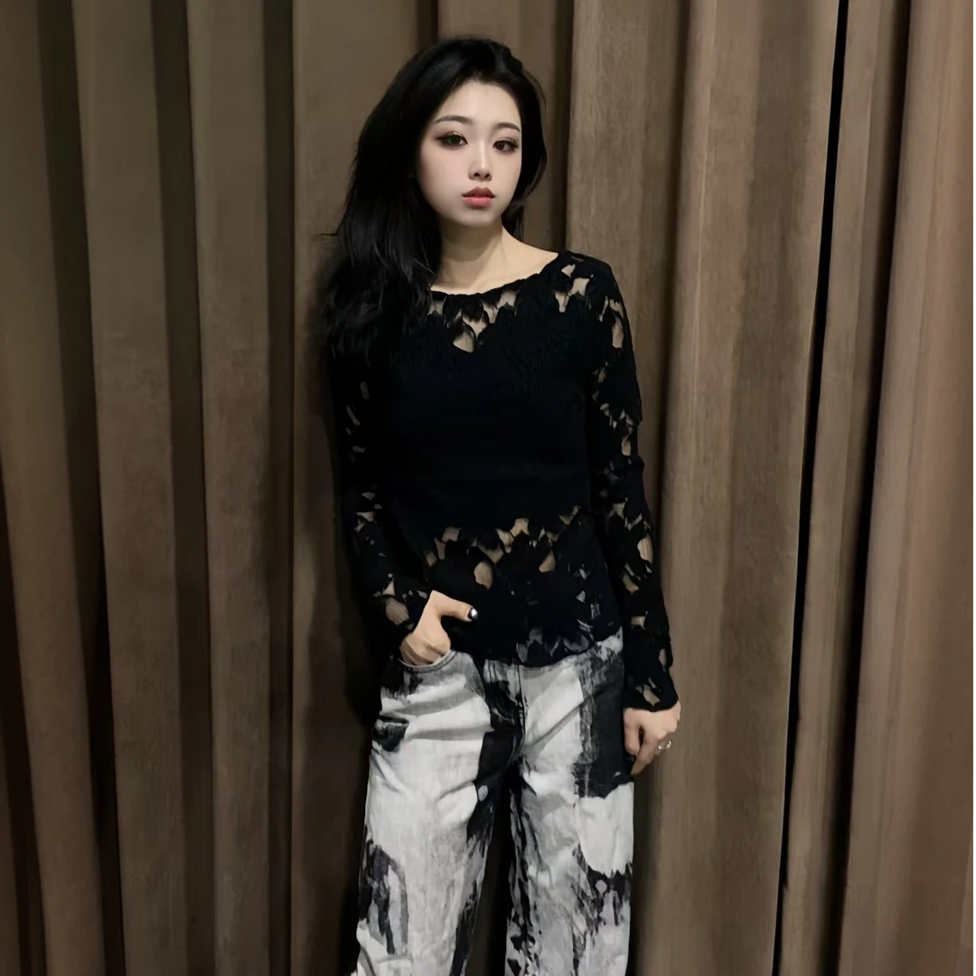 高级感高级蕾丝小衫女2025新款超洋气三种穿法百搭设计感圆领打底