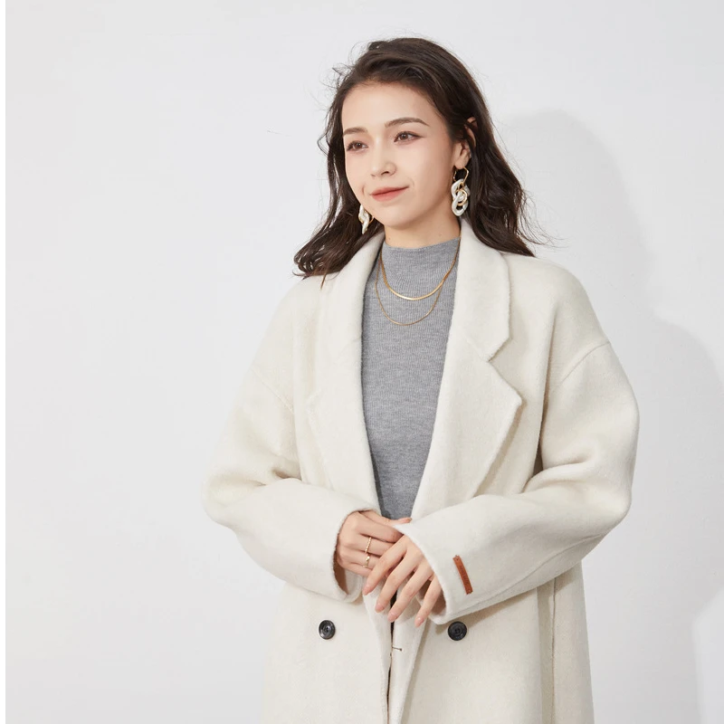 双面羊绒大衣韩版茧型通勤中长毛款双面呢外套女羊毛大衣宽松秋冬