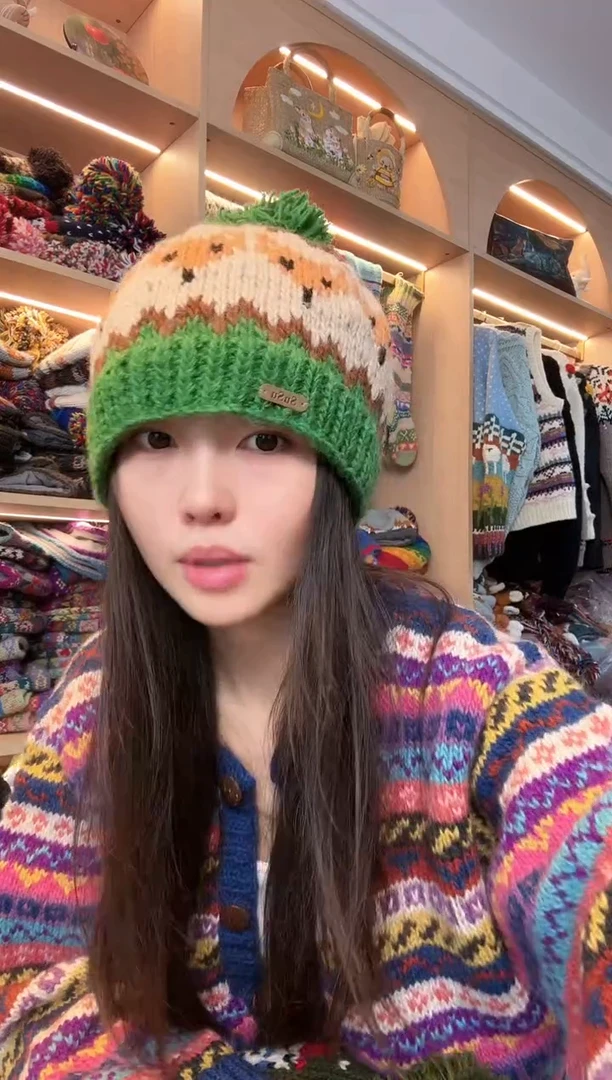 羊毛绿白小狐狸帽