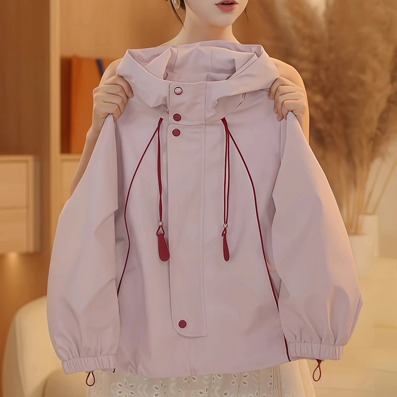 女童软壳冲锋衣2025新款春秋款初中生连帽夹克开衫外套防风衣洋气