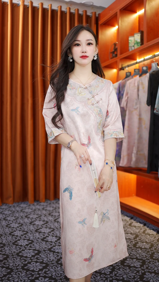 【花蝶恋】新中式中国风复古花罗百搭显瘦国风连衣裙8828气质