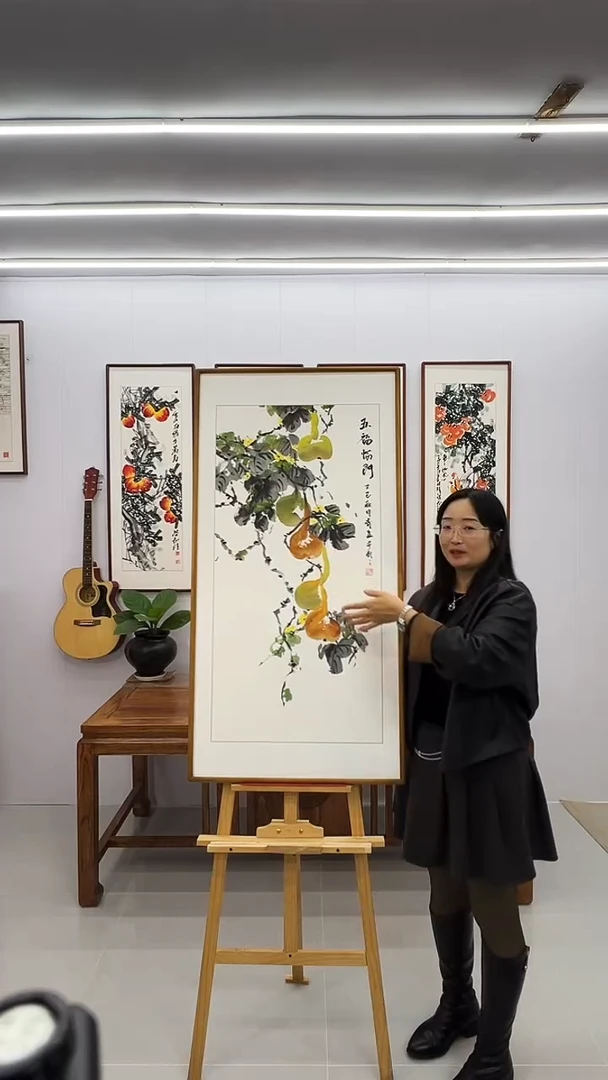 国画120*60 五福临门