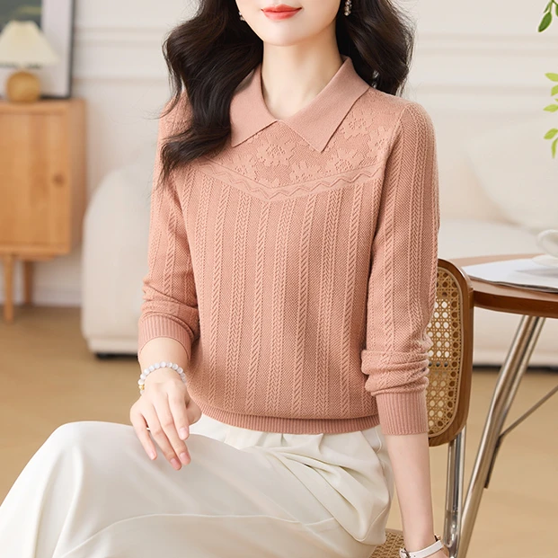 【绵羊毛】纯色娃娃领设计感宽松小衫2025春秋百搭洋气长袖针织衫