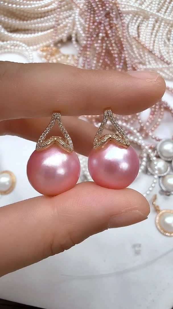 耳饰合金拼合珍珠（马贝珠）粉色人鱼