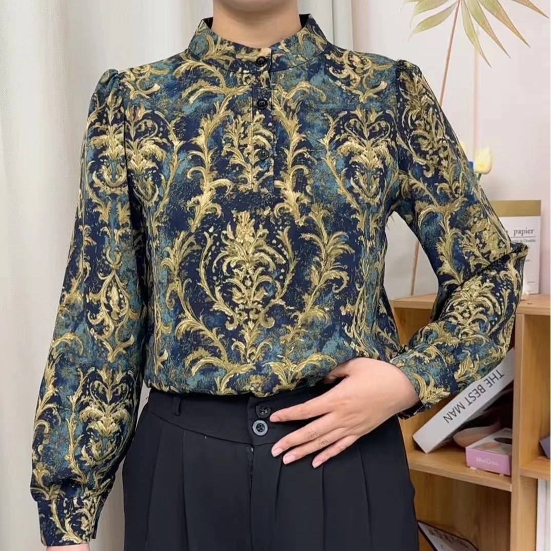 X8802新款碎花衬衫气质复古减龄宽松遮肚显瘦百搭长袖上衣女