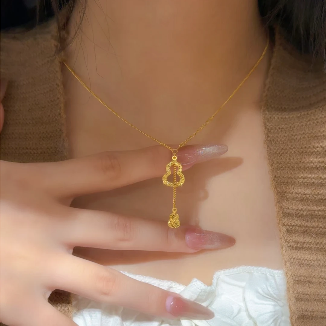 铜合金项链 复古国风精致高质感锁骨链碎碎冰流苏葫芦项链