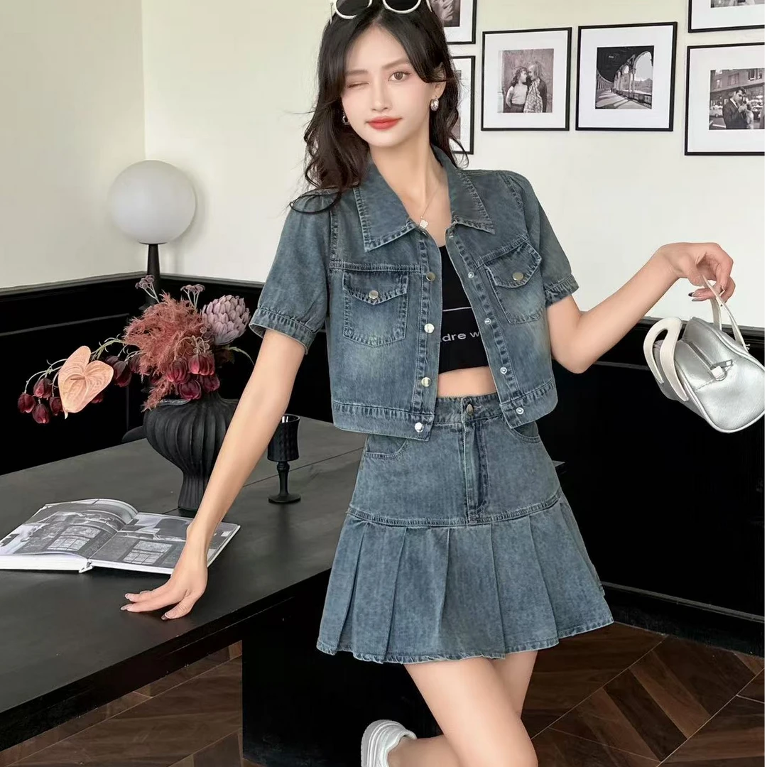 新中式极简风时尚套装短裤洋气气质套装韩版高腰复古短袖小众