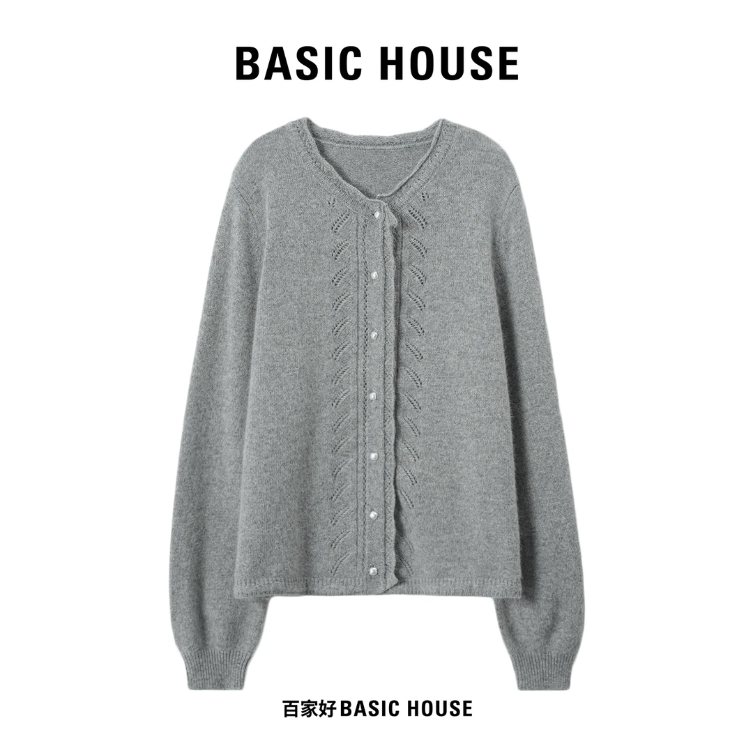 Basic House/百家好2025年新款针织开衫百搭单排扣针织衫S842 MM