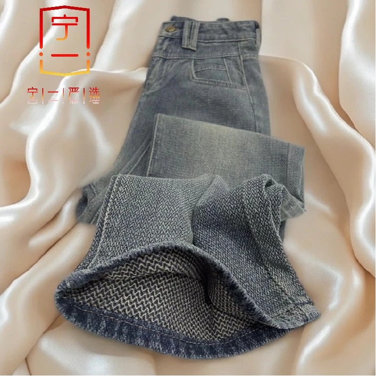 【宁一女装】时尚洋气显瘦复古蓝星空纹直筒牛仔裤女夏秋季薄款高腰