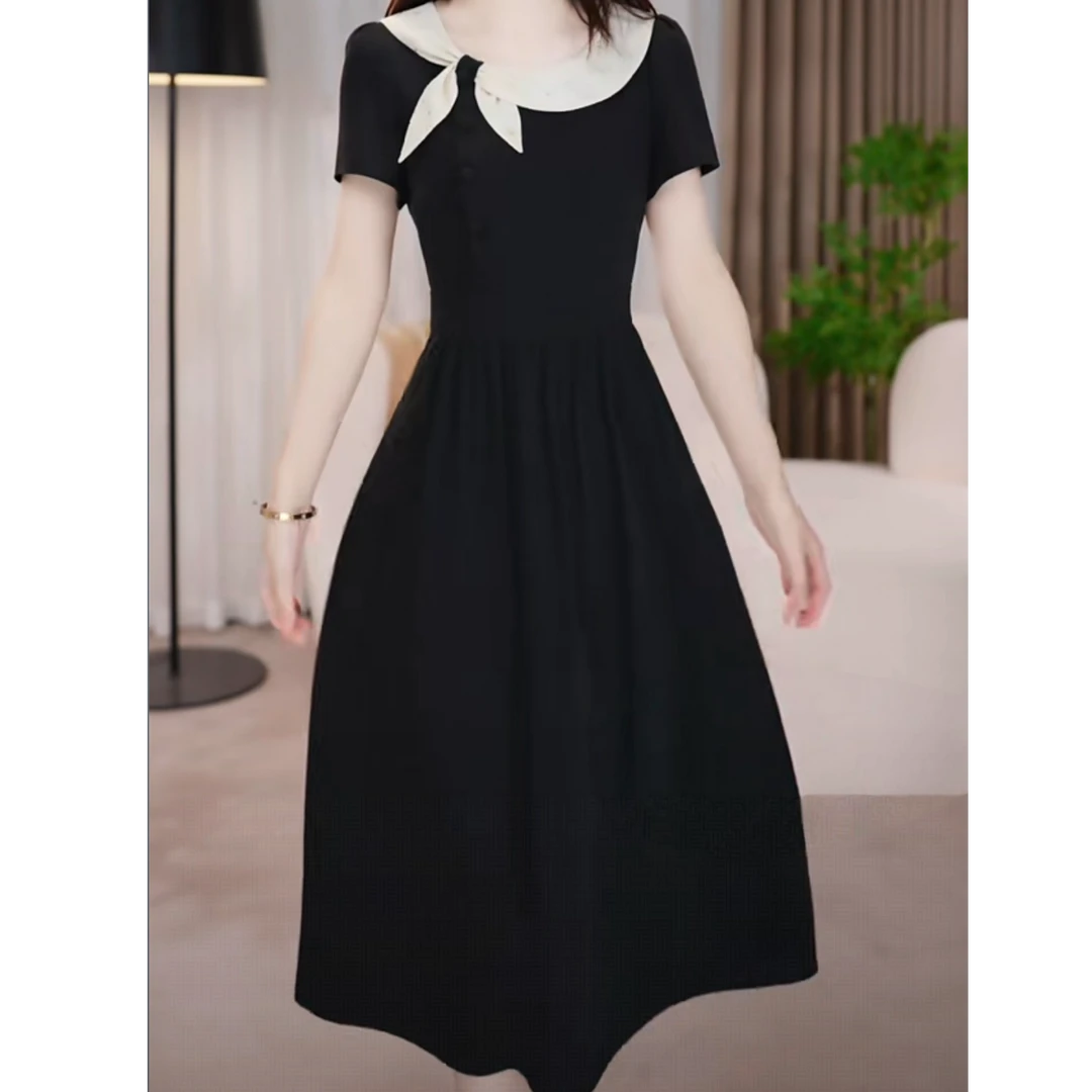 沐沐女装连衣裙气质显瘦洋气减龄时尚优雅收腰遮肉简约大气中长款