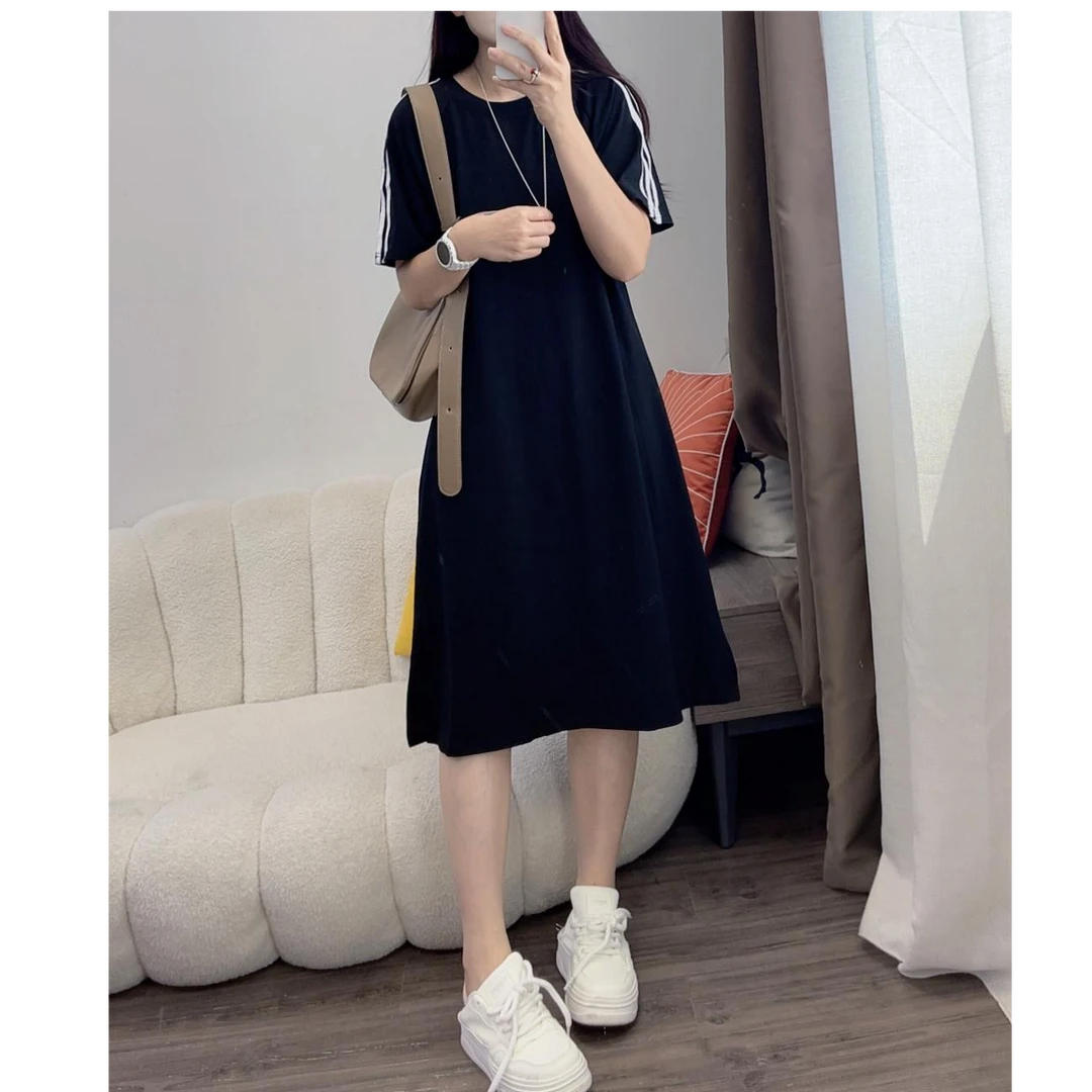 2025新款高级感连衣裙女夏季黑色流行休闲宽松T恤裙DYY2855