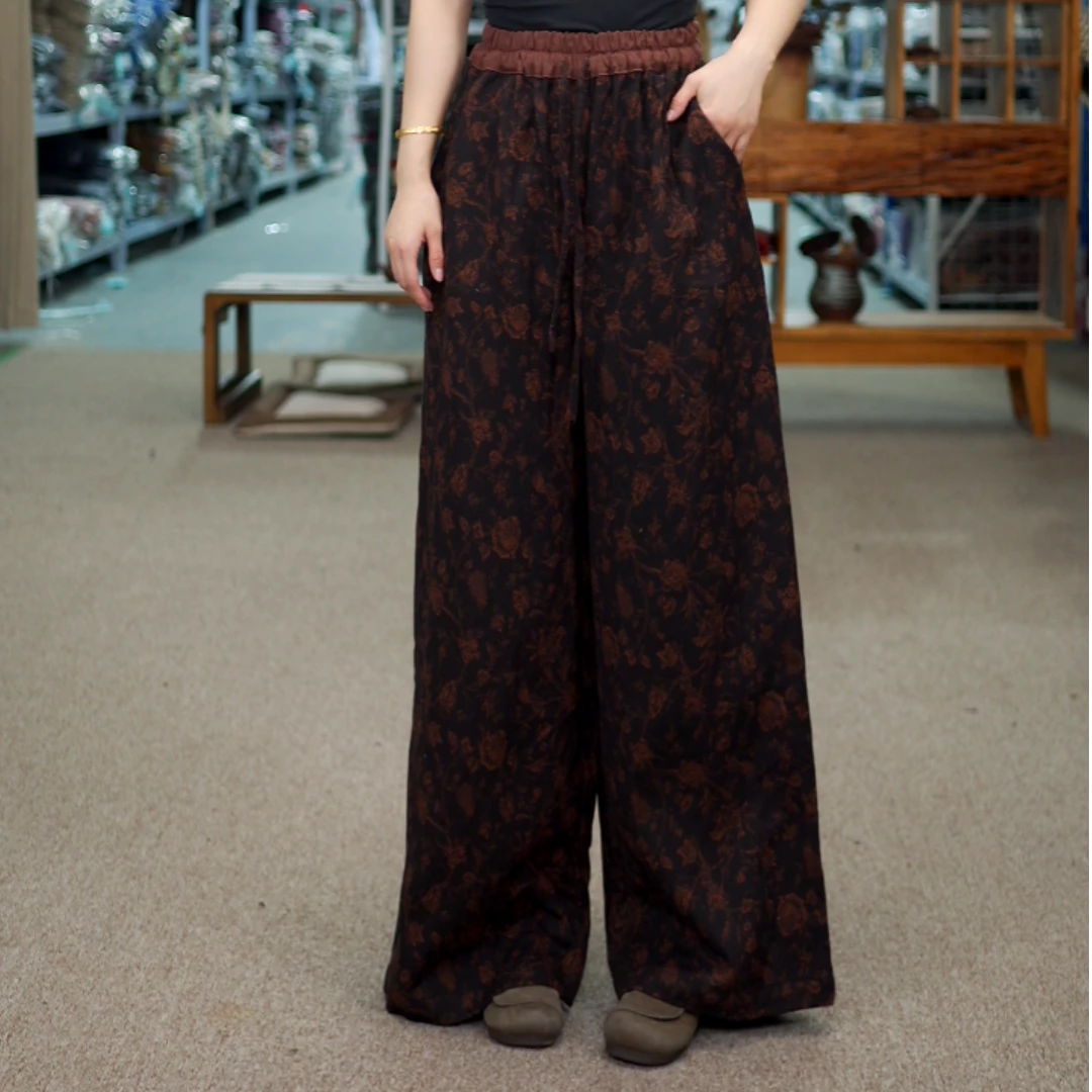 花璟与麻原创设计款印花直筒裤（裤长100臀围126腰围68-116）