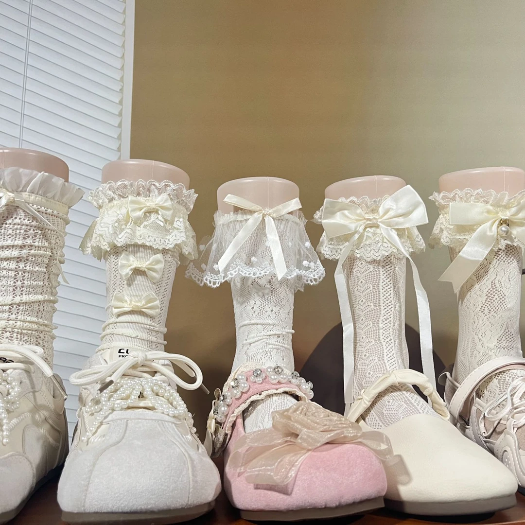 【直播专享】春夏芭蕾风蝴蝶结少女堆堆小腿袜甜美风洛丽塔袜混搭