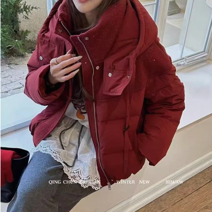 冬季拼接连帽时尚休闲洋气百搭减龄女士棉服外套女装9860#