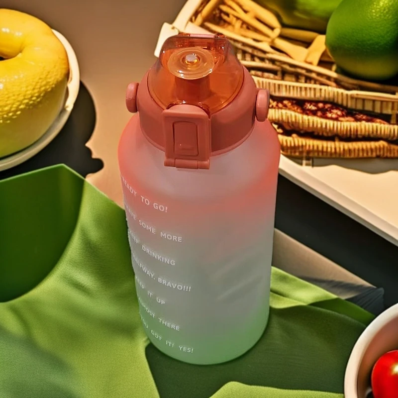 网红超大渐变色炫彩2000ml大容量户外运动水杯