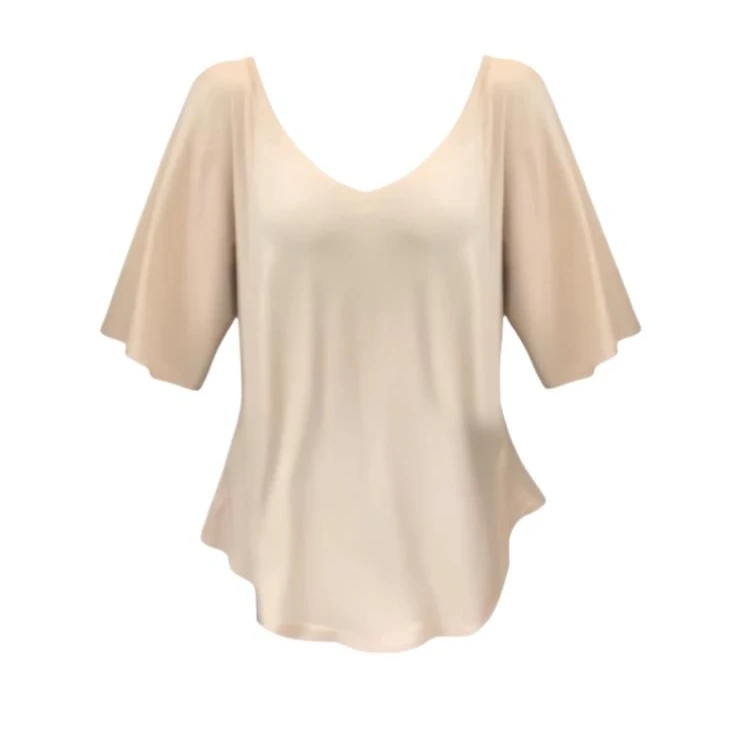 大码女装微胖mm夏季水感短袖T恤女显瘦时尚V领五分袖透气纯色上衣