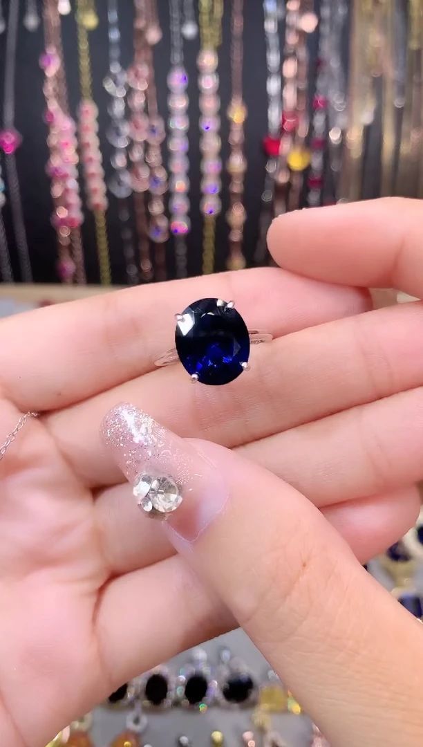 蓝宝石戒指银S925镶嵌银色10.12