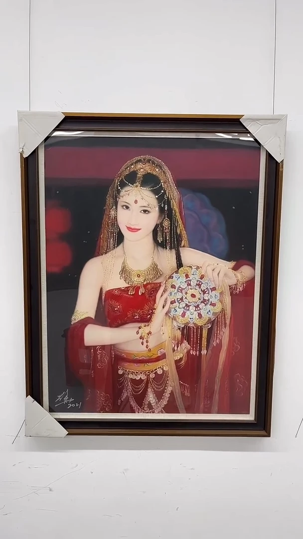 国画油画-刘用华-75x100-人物-带框-带书