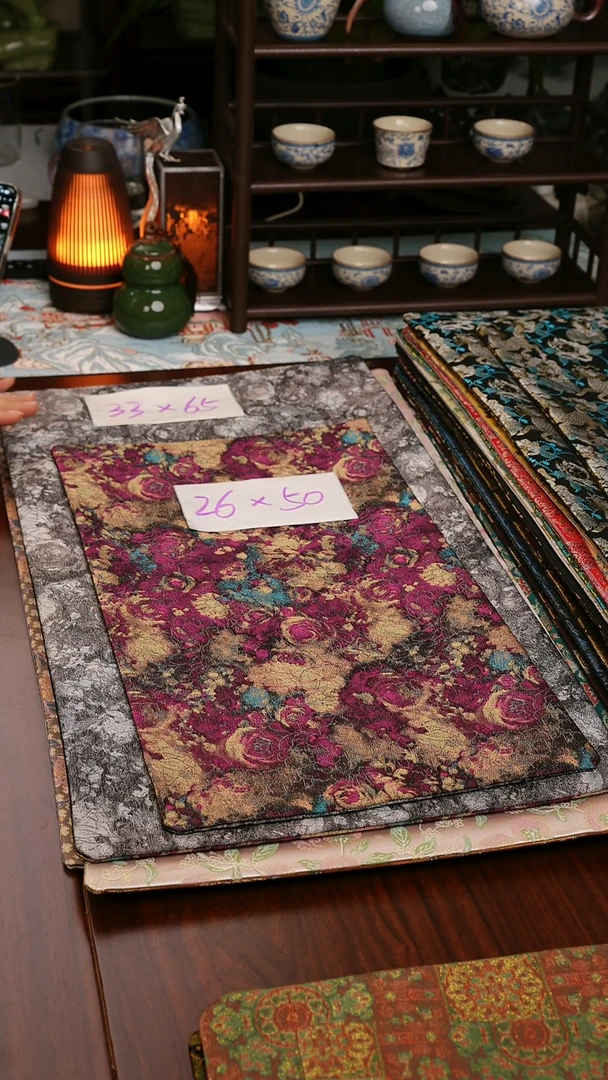 【鎏金玫瑰紫灰双面】中国风干泡织锦茶席33*65