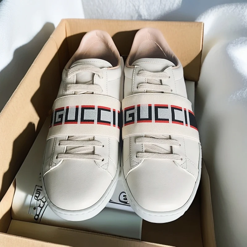 全新未使用 GUCCI/古驰 logo织带小白鞋/JIMI