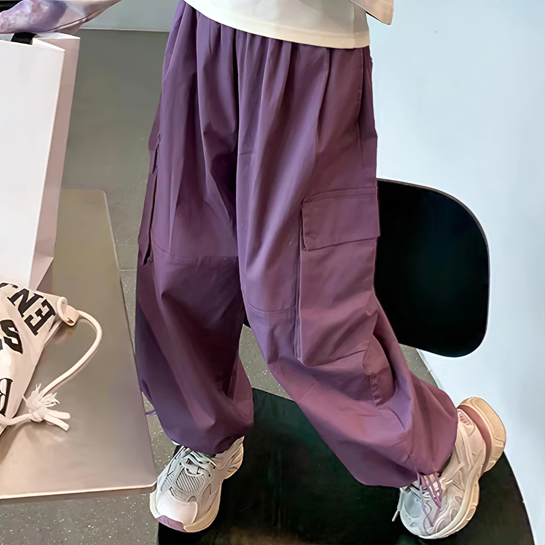 女童秋季大口袋棉布工装裤A17