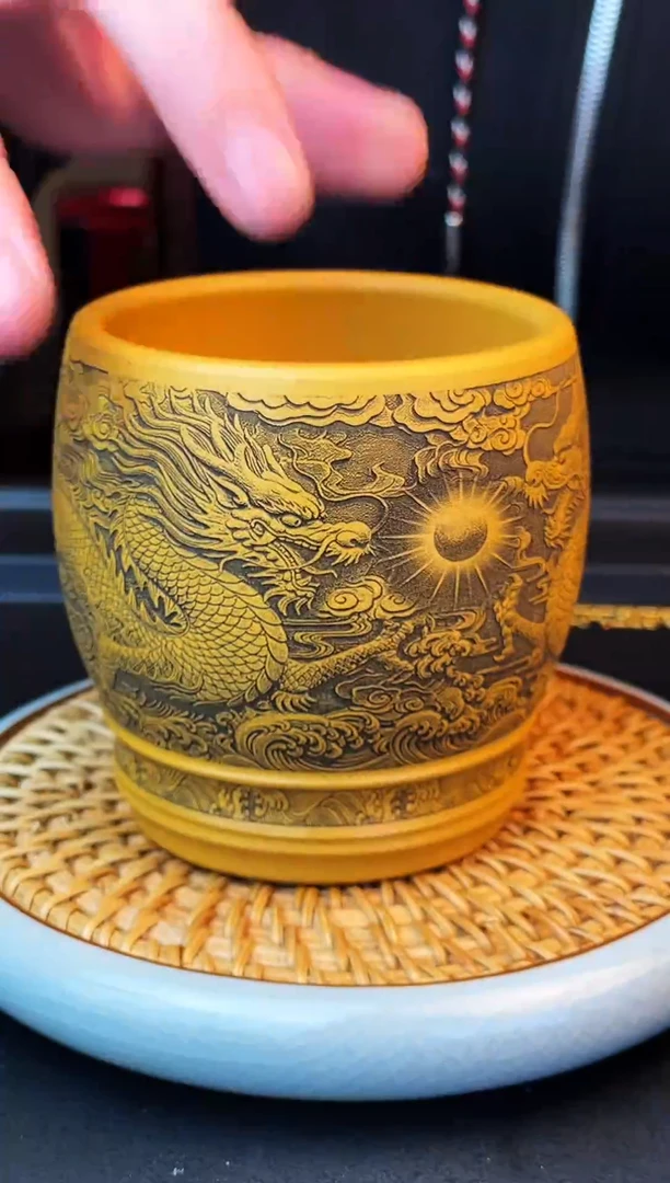 双龙戏珠  黄金朱泥  主人杯
