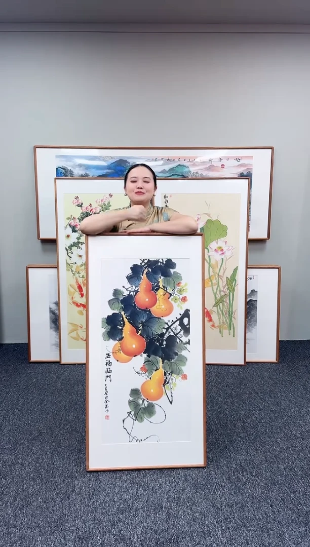 国画五福临门 手写手绘作品