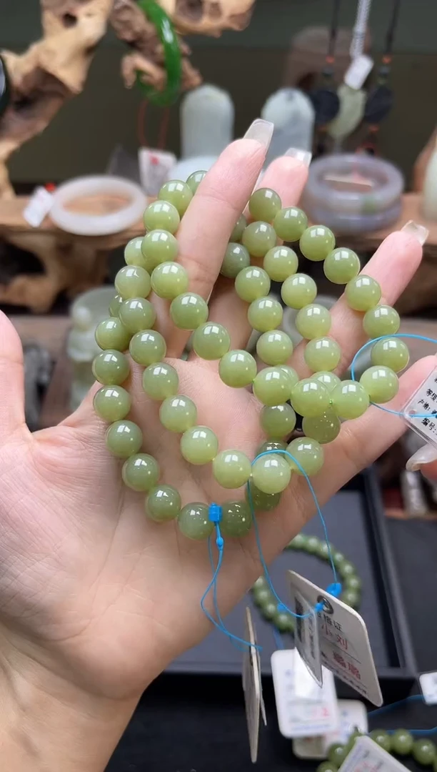 和田玉未镶嵌手串卡10若羌黄口 圆珠 多样性发一