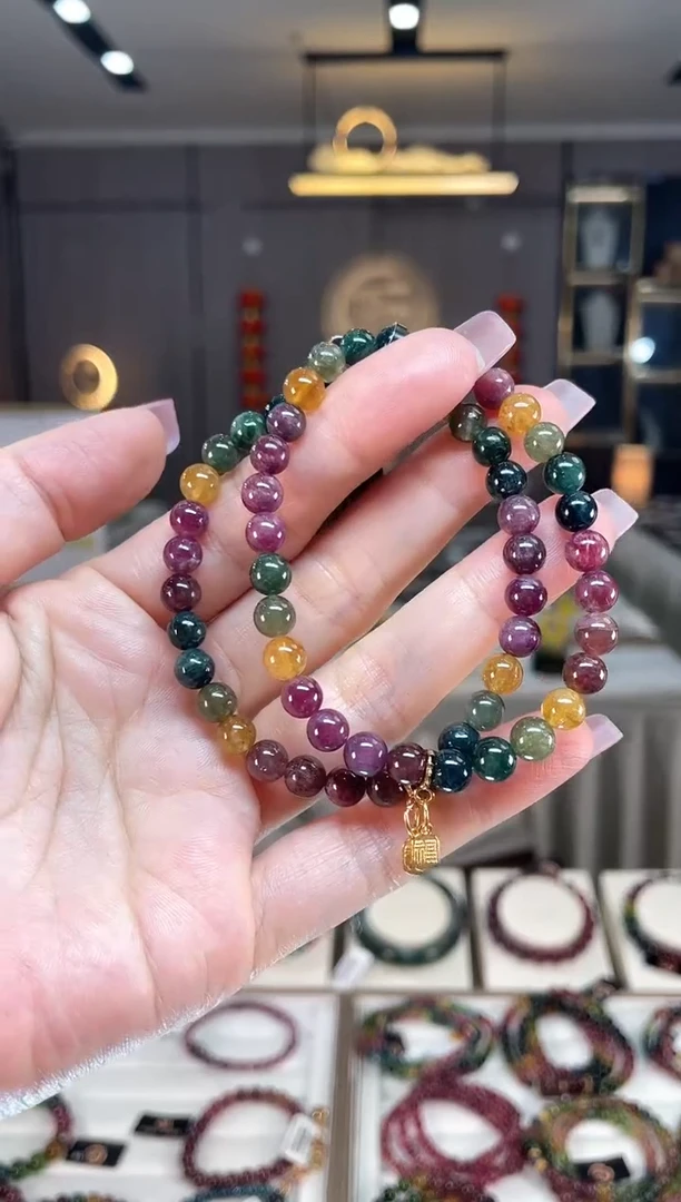 未镶嵌老矿碧玺色标彩虹单圈手串6mm+碧玺hon多样性发一条