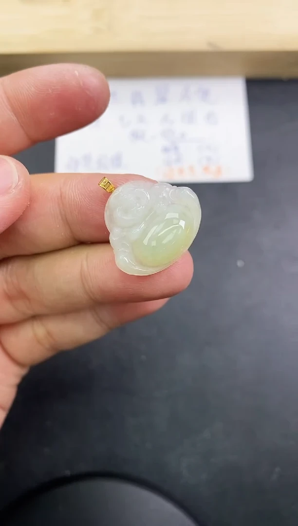 【闪购商品】翡翠颈饰18K金镶嵌天然翡翠A货赠皮绳
