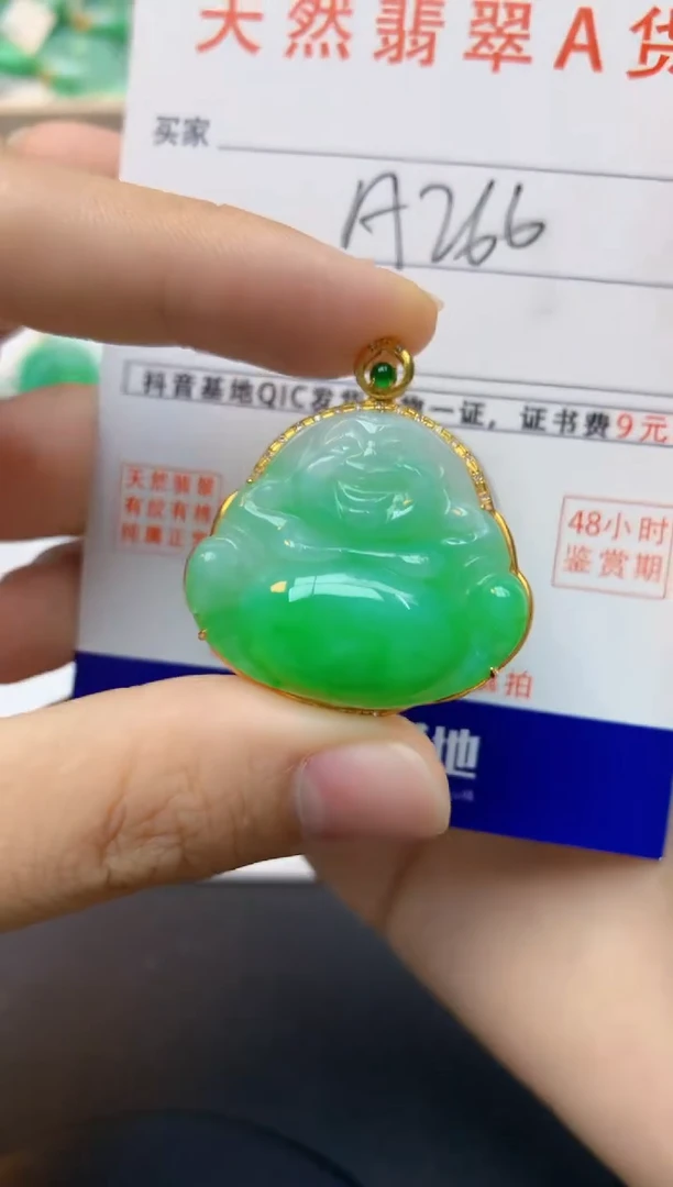 颈饰18K金镶嵌翡翠天然缅甸A货翡翠百元以上9元证书费自理