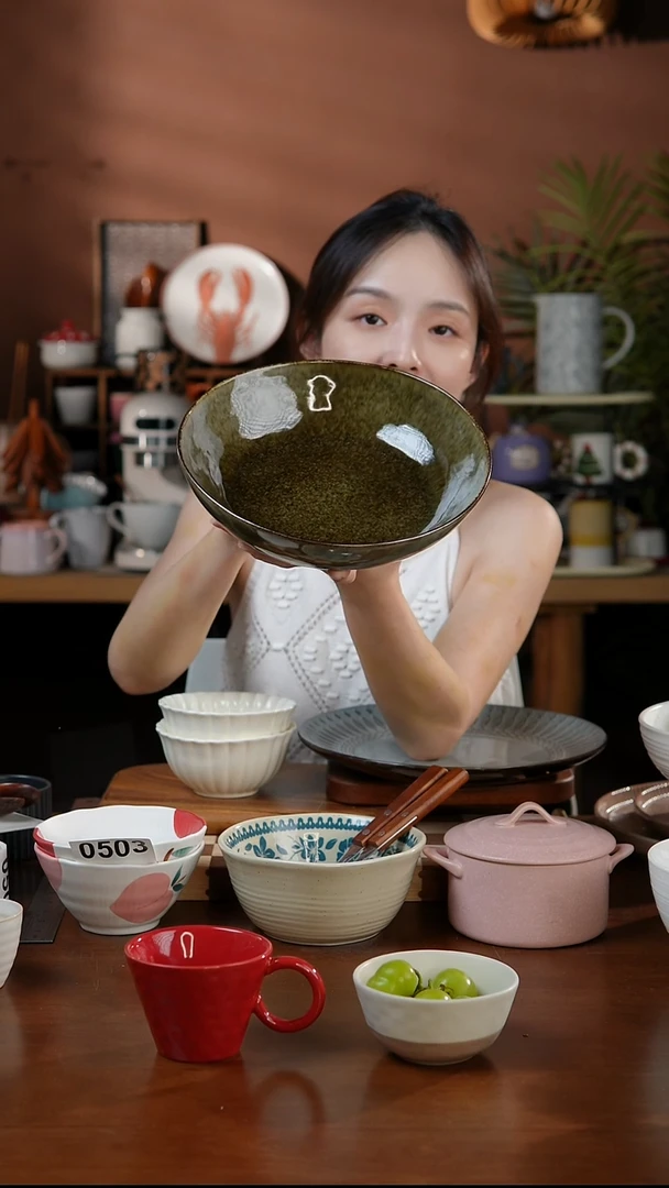 瓷片9英寸窑变绿异形深盘微瑕 凑满20发货