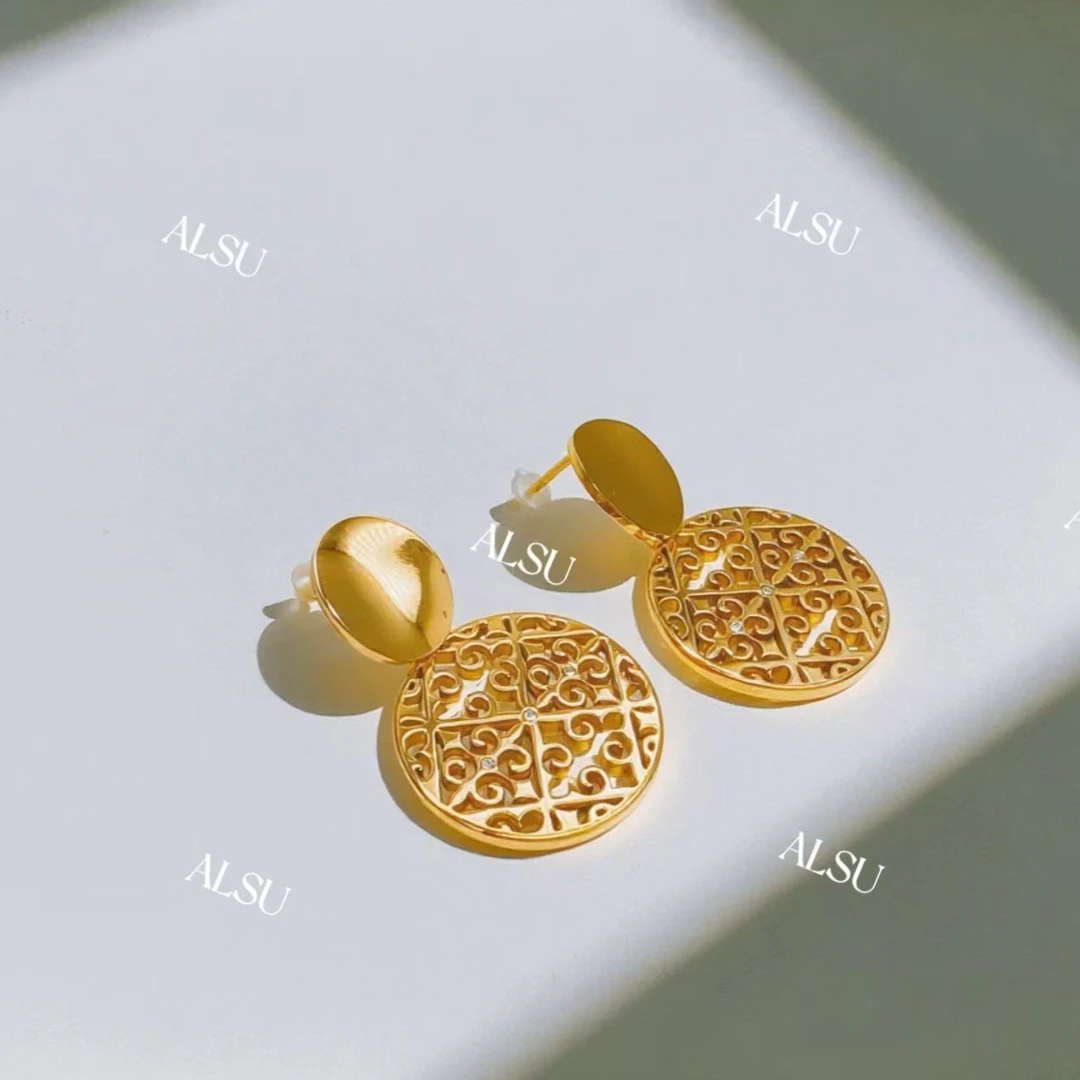 合金锆石耳饰 ALSU原创经典民族风镂空个性圆耳钉时尚轻奢升级版