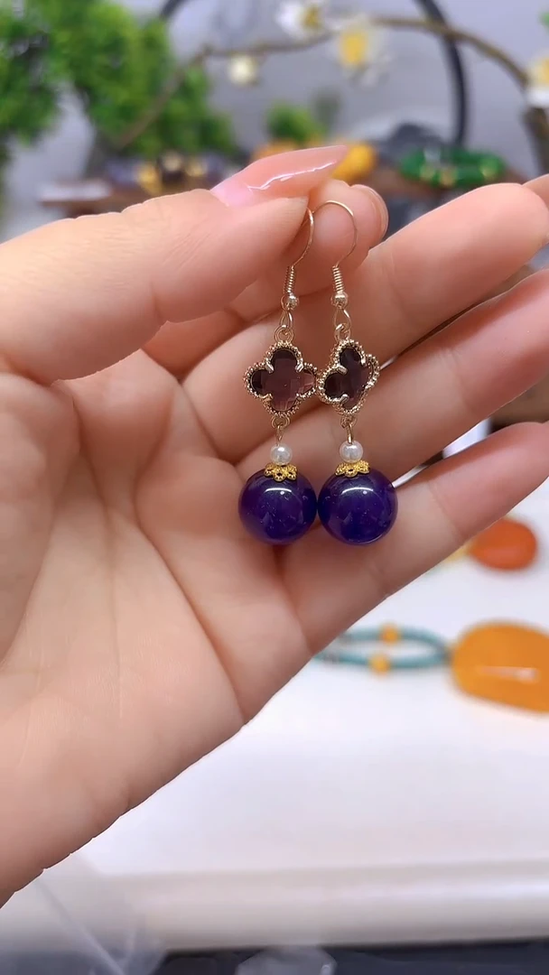 14K金镶嵌耳饰水晶E659