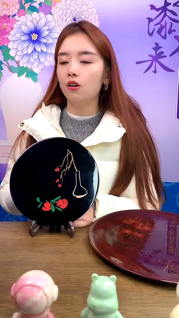 【闪购商品】雕填清供圆漆画板