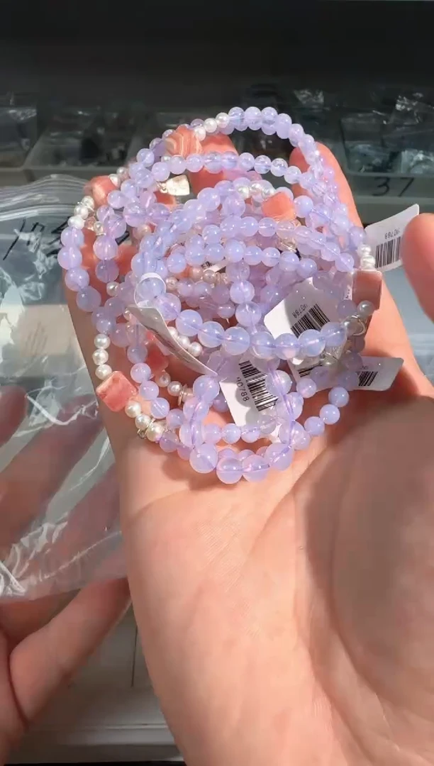 水晶手链银S925镶嵌A037紫玉晶红纹方块款